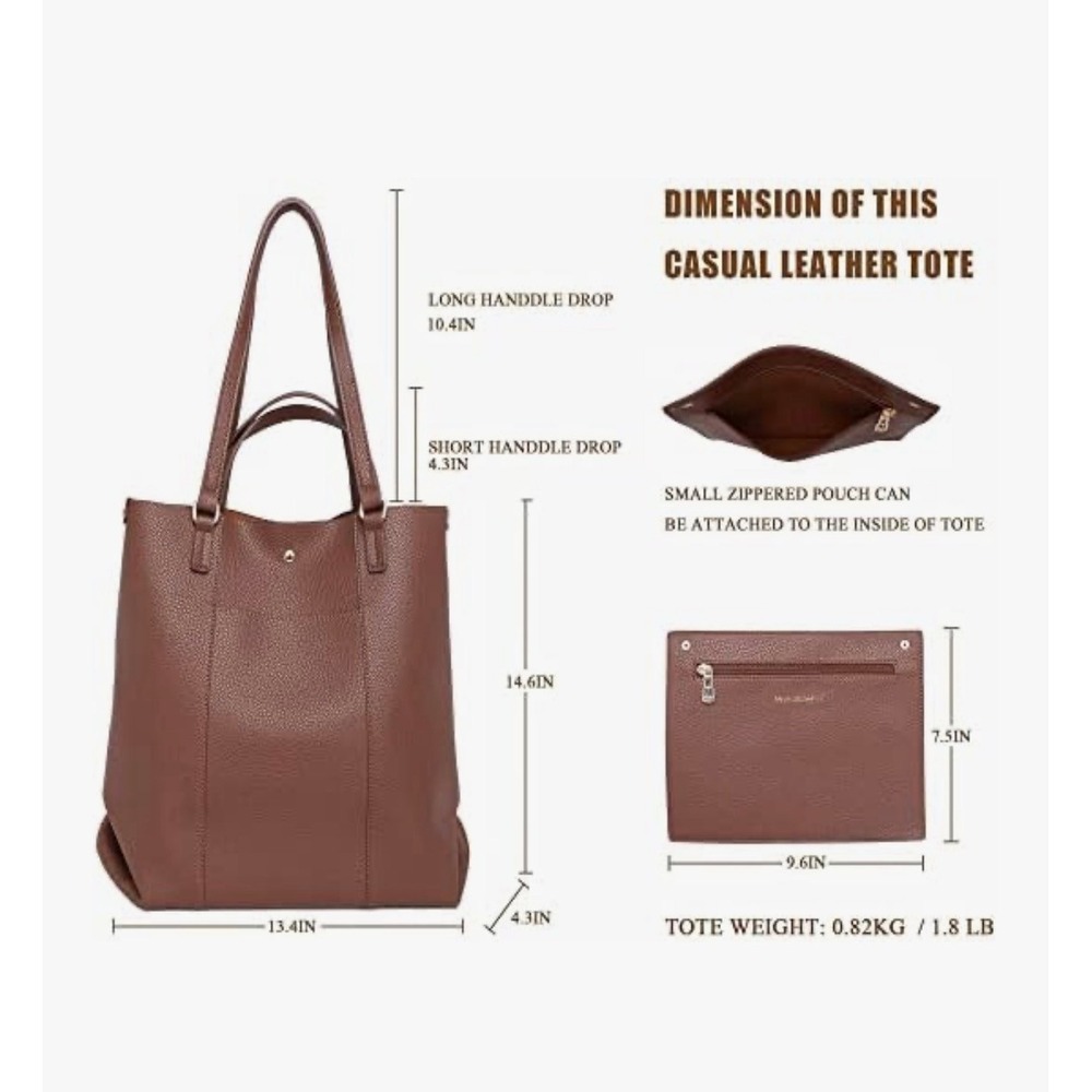Montana West Dark Brown Vegan Leather Tote Bag with Matching Pouch Set